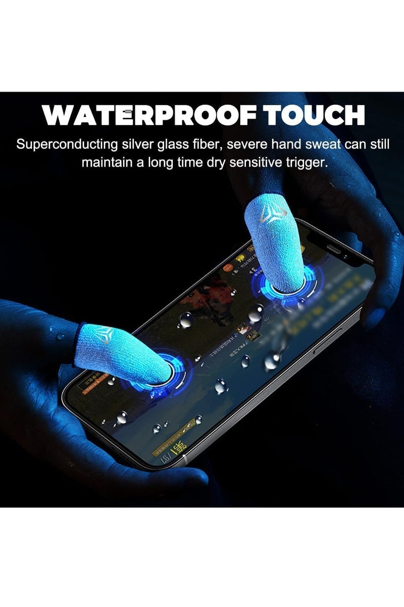 2 Pairs Gaming Finger Sleeves, Gamer Gloves, Ultra-Thin, Breathable Silver Fiber Thumb Protectors, Blue - Image 2