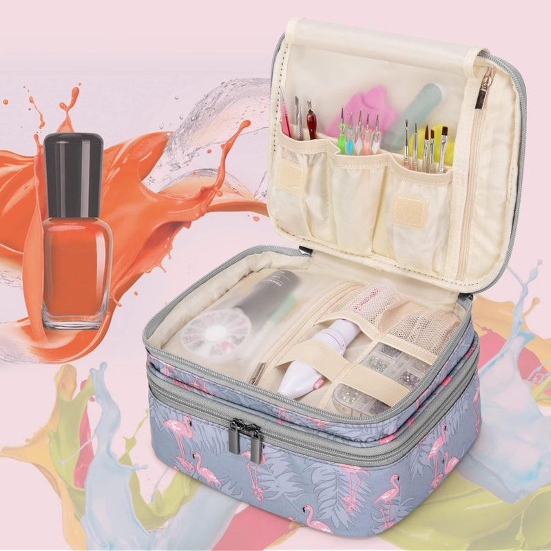 LUXJA Nail Polish Carrying Case - Holds 30 Bottles (15ml - 0.5 fl.oz), Double-layer Organizer for Nail Polish and Manicure Set, Flamingo (Bag Only) - Image 2