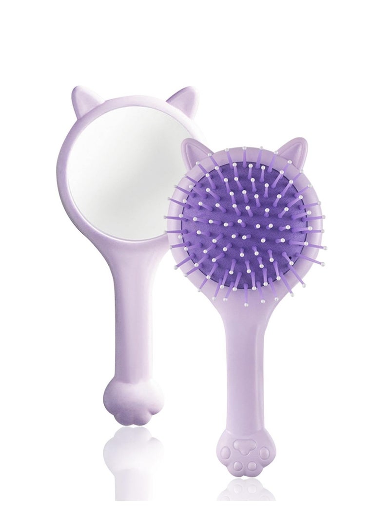 Excefore Detangling Hair Brush, 2Pcs Mirror Cute Cat Shape Hair Brush Air cushion Comb, Ergonomic Design For All Hair Types - Image 1