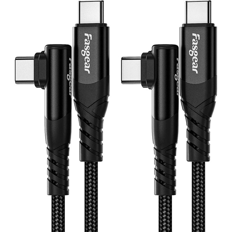 USB C to USB C cable, 2 Pack 3m 60W Type C to Type C Right Angle 90 Degree, PD Fast Charging Charger Lead Compatible for Galaxy S22 S21 Mac-Book i-Pad Pro (10ft, 2 Black) - Image 1