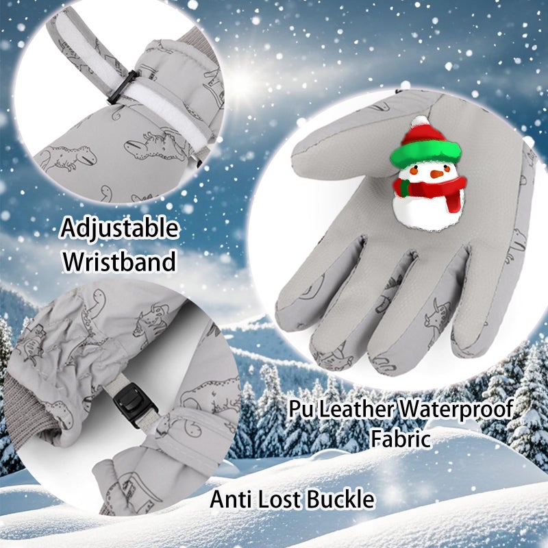LPMOERA Kids Gloves Winter Toddler Snow Waterproof Gloves Kids Mittens for Boys Girls Ski Glove Warm Thermal Fleece White S (4-6T) - Image 5