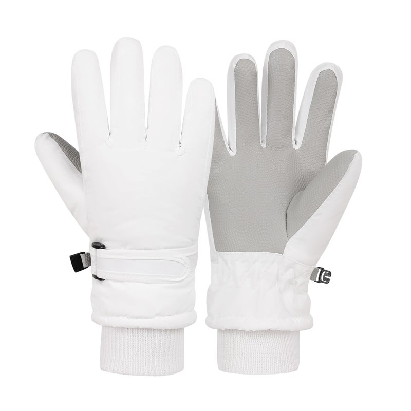 LPMOERA Kids Gloves Winter Toddler Snow Waterproof Gloves Kids Mittens for Boys Girls Ski Glove Warm Thermal Fleece White S (4-6T) - Image 1