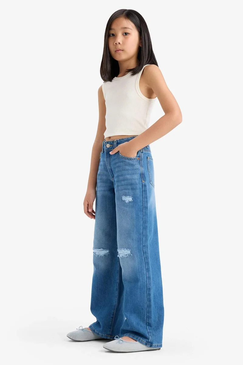 ديفاكتو Girl Ripped Detail Wide Leg Jeans