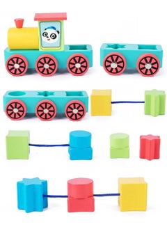 Cordova Educational Toy Wooden Building Block Train Montessori Wooden Toy Building Block Train Pre-School Wooden Three Section Train Toy - 3 Ages+ Year Kids  - Image 3