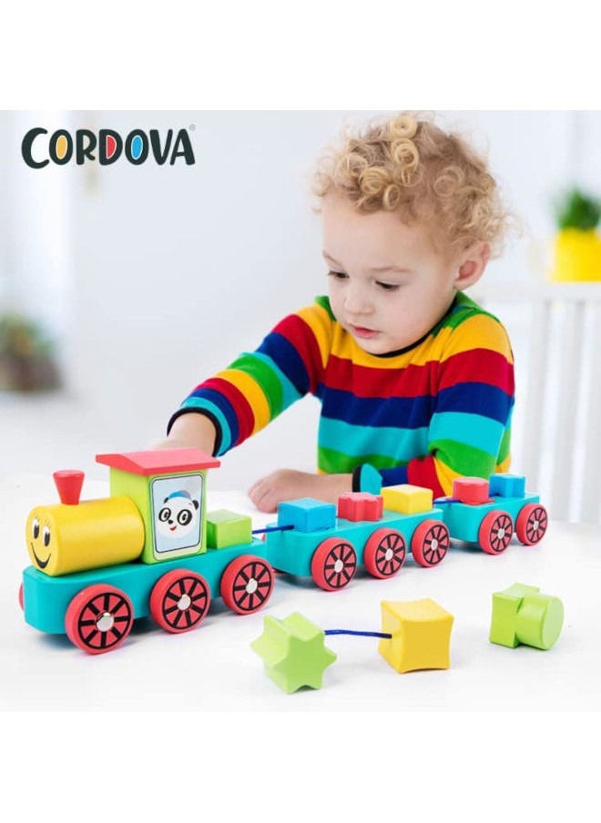 Cordova Educational Toy Wooden Building Block Train Montessori Wooden Toy Building Block Train Pre-School Wooden Three Section Train Toy - 3 Ages+ Year Kids  - Image 2