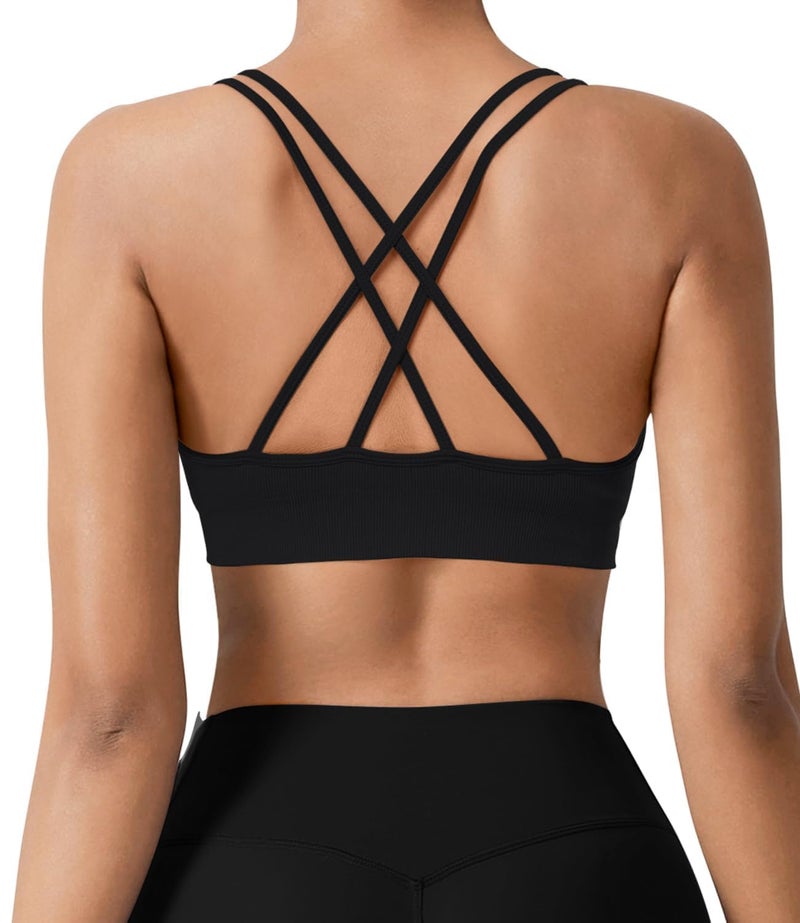 VEQKING VEQING 3 Pack Women's Seamless Sports Bra - Deep V Neck Wirefree Yoga Bras with Removable Pads, Crisscross Strappy Back Comfortable Low Impact Workout Bralette for Small Chests, Daily Wear - Image 3