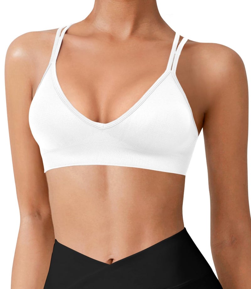 VEQKING VEQING 3 Pack Women's Seamless Sports Bra - Deep V Neck Wirefree Yoga Bras with Removable Pads, Crisscross Strappy Back Comfortable Low Impact Workout Bralette for Small Chests, Daily Wear - Image 2