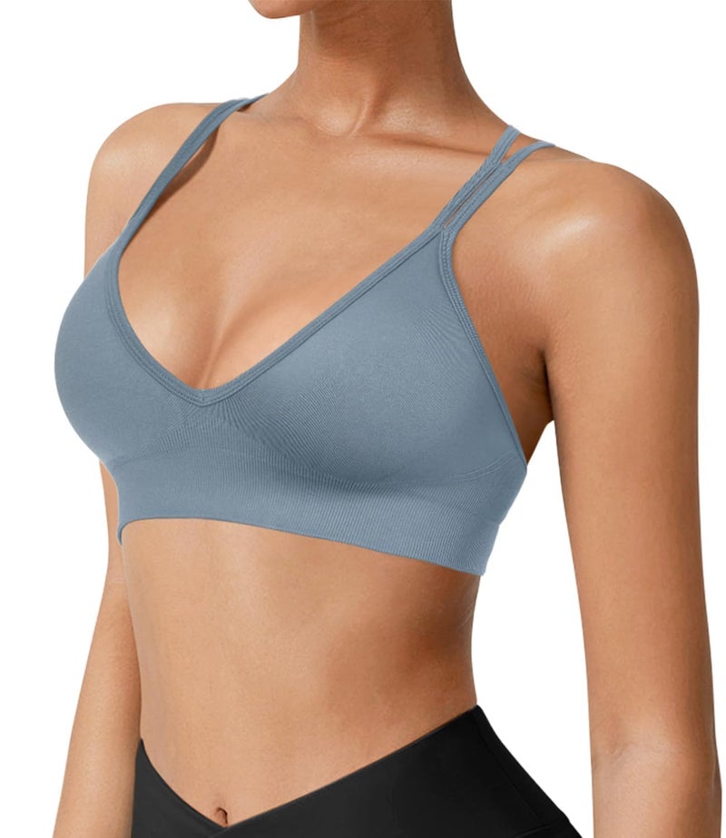 VEQKING VEQING 3 Pack Women's Seamless Sports Bra - Deep V Neck Wirefree Yoga Bras with Removable Pads, Crisscross Strappy Back Comfortable Low Impact Workout Bralette for Small Chests, Daily Wear - Image 4