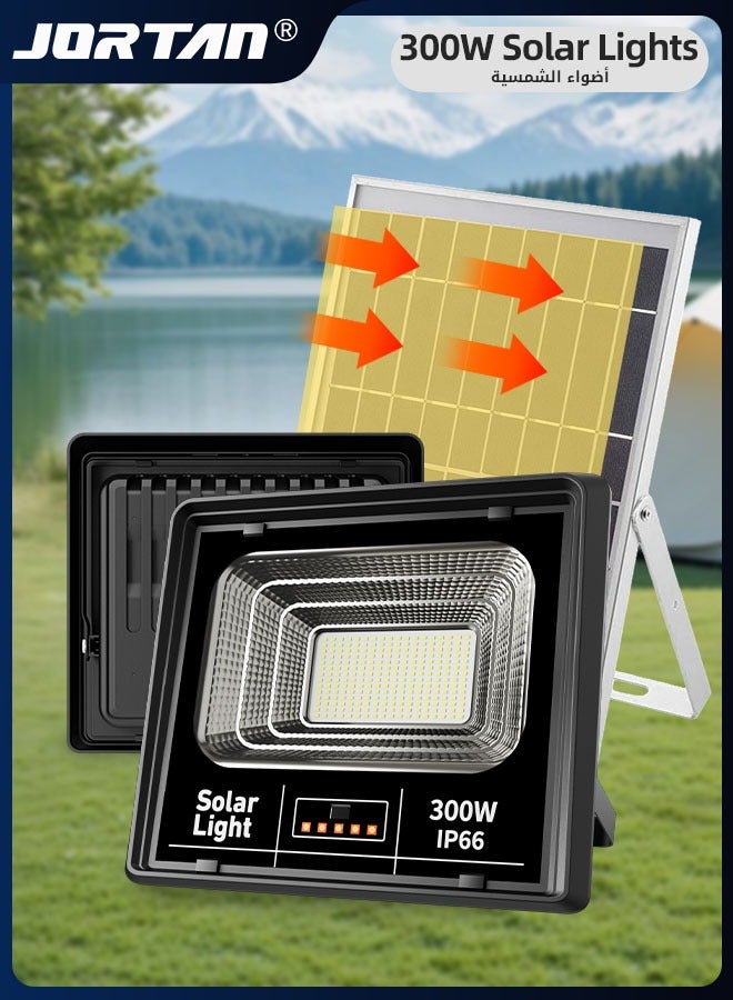 JORTAN 300W Solar Lights & 6V 25W Photovoltaic Panels Outdoor 400 Lamp Beads Solar Powered Flood Lights with Remote Dusk to Dawn Led Solar Security Wall Lights with IP65 Waterproof for Outside Use - Image 1