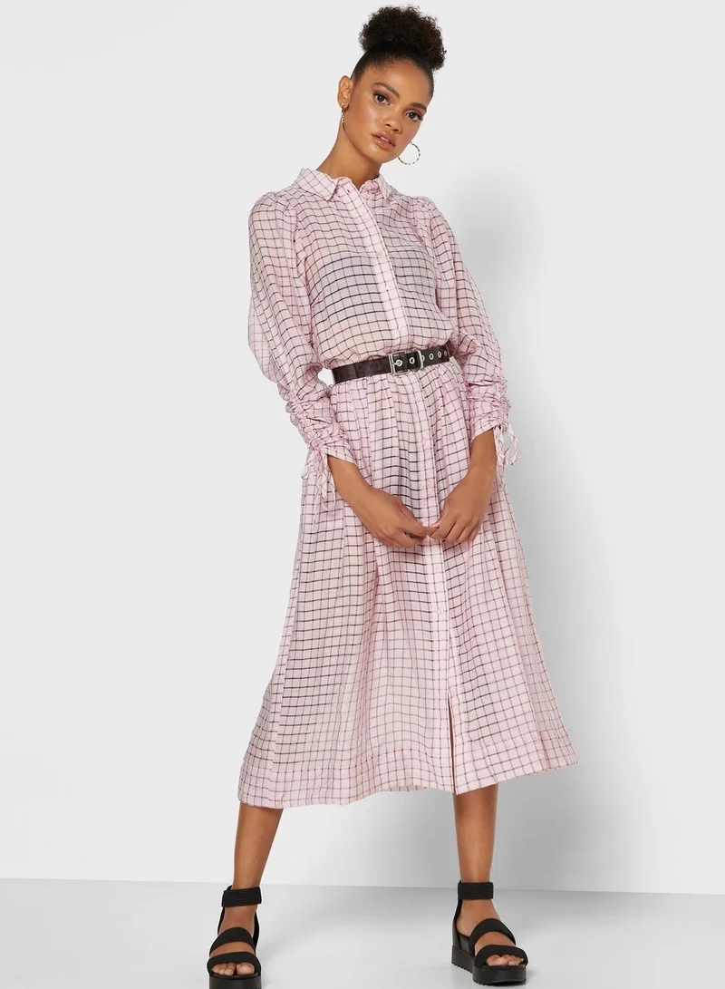 TOPSHOP Sheer Checked Shirt Dress