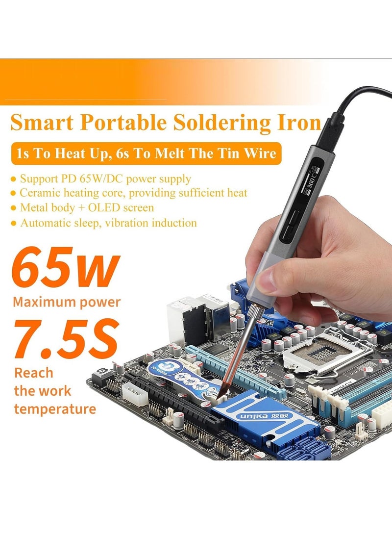 Soldering Iron Kit - Temperature Adjustable Electric Solder Iron Gun Welding Set, Portable Soldering Iron, Fast Heating, Digital OLED Screen Display, Auto Sleep (2 types of replacement welding tips) - Image 3