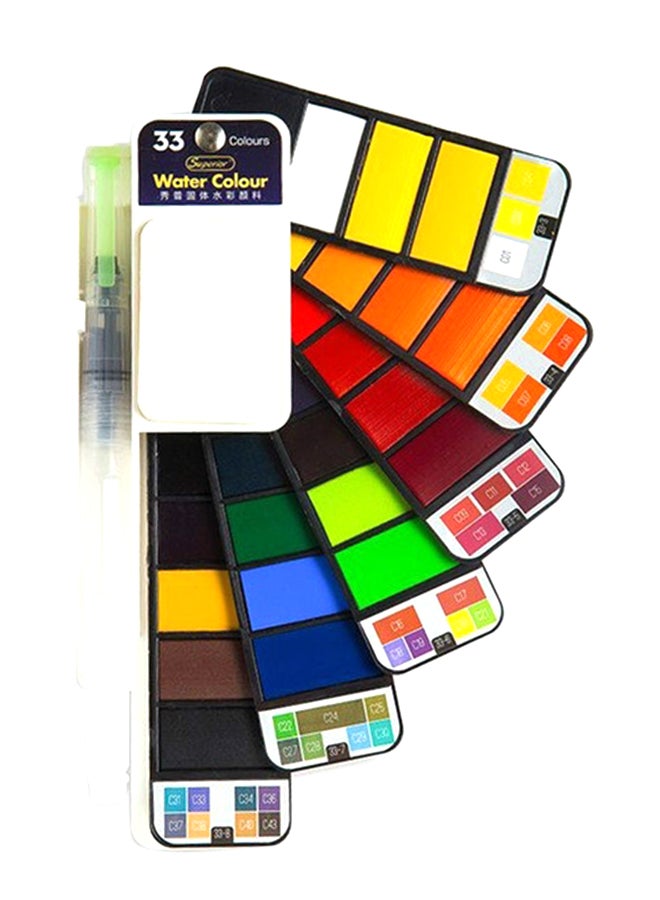 إسكدنيا طقم ألوان مائية صلبة بشكل مروحة مع قلم فرشاة متعدد الألوان