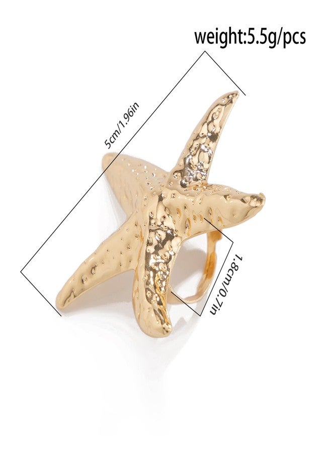 MIFYNN خواتم نجم البحر الضخمة من MIFYNN للنساء، خاتم نجم البحر بتصميم بانك عتيق، خواتم لؤلؤ عصرية قابلة للتعديل، خاتم مفتوح ملفوف، مجوهرات بوهيمية صيفية مميزة للشاطئ (نجم البحر) - Image 5