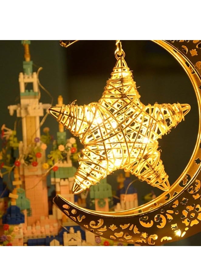 Rustic Moon Lamp for Ramadan Decorations,Battery Operated Metal Rattan Star Moon Ramadan Lights for Home Bedroom Decor Boho Farmhouse Kitchen Dinner Ramandan Table Desk EID Mubarak Decorations - Image 2