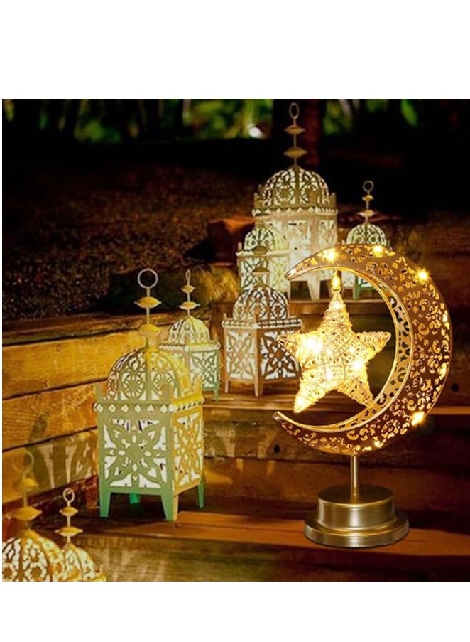 Rustic Moon Lamp for Ramadan Decorations,Battery Operated Metal Rattan Star Moon Ramadan Lights for Home Bedroom Decor Boho Farmhouse Kitchen Dinner Ramandan Table Desk EID Mubarak Decorations - Image 4