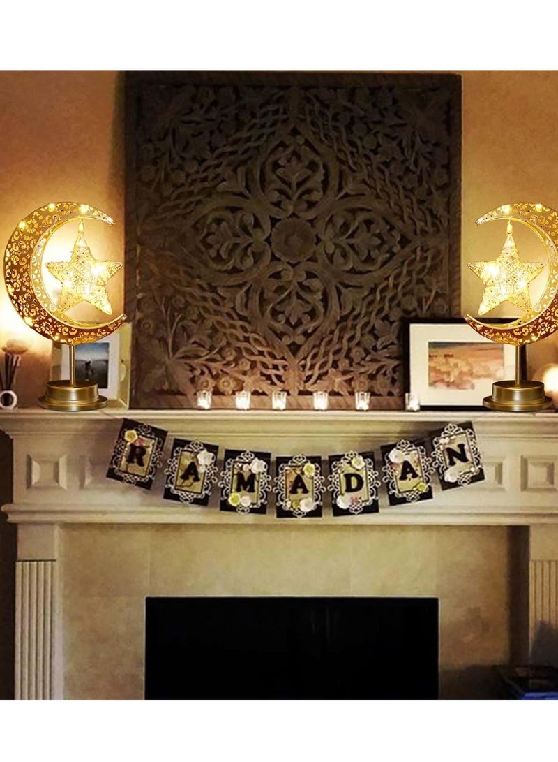 Rustic Moon Lamp for Ramadan Decorations,Battery Operated Metal Rattan Star Moon Ramadan Lights for Home Bedroom Decor Boho Farmhouse Kitchen Dinner Ramandan Table Desk EID Mubarak Decorations - Image 5