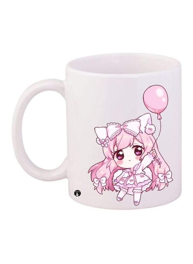 RYN Cartoon Printed Coffee Mug White/Pink/Beige 11ounce