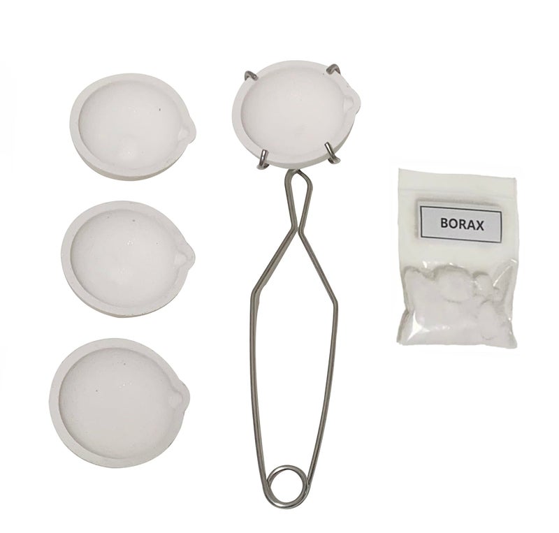 HWJMS 2.76" 4PCS 150g Ceramic Crucible Bowl Dish Cup with Clip Tongs Handle 2A with Pure 20g Borax for Jewelry Gold Silver Brass Casting Refining Quartz Tool - Image 1