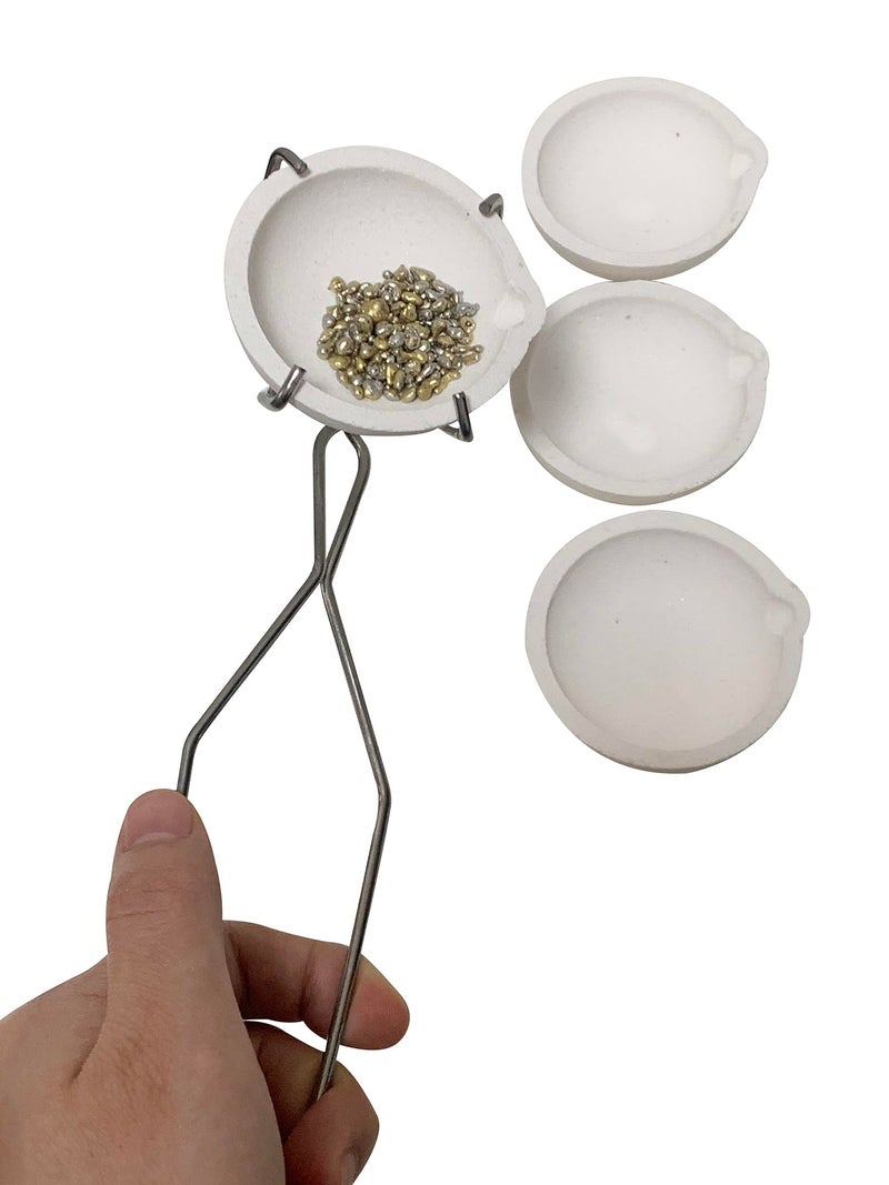 HWJMS 2.76" 4PCS 150g Ceramic Crucible Bowl Dish Cup with Clip Tongs Handle 2A with Pure 20g Borax for Jewelry Gold Silver Brass Casting Refining Quartz Tool - Image 3