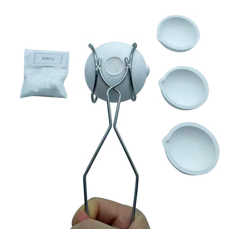 HWJMS 2.76" 4PCS 150g Ceramic Crucible Bowl Dish Cup with Clip Tongs Handle 2A with Pure 20g Borax for Jewelry Gold Silver Brass Casting Refining Quartz Tool - Image 4