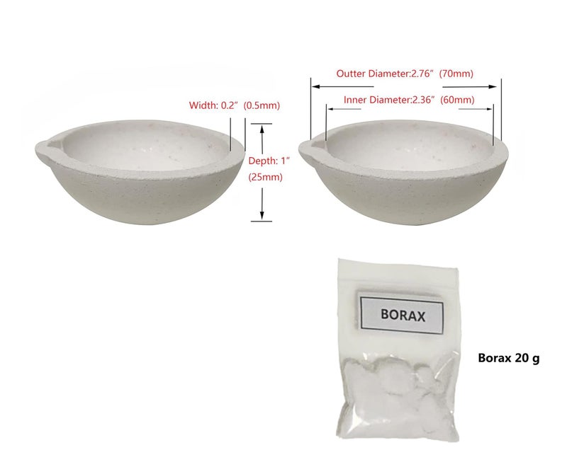HWJMS 2.76" 4PCS 150g Ceramic Crucible Bowl Dish Cup with Clip Tongs Handle 2A with Pure 20g Borax for Jewelry Gold Silver Brass Casting Refining Quartz Tool - Image 2