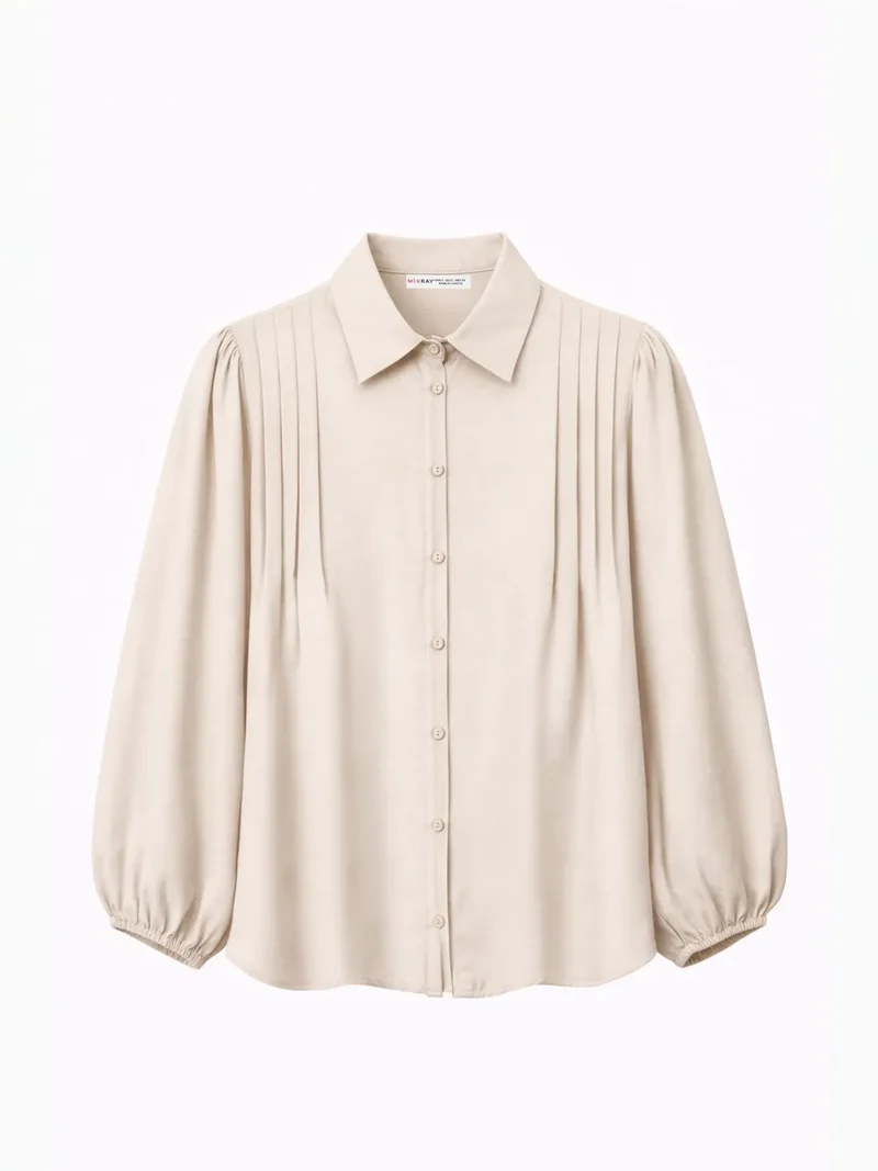 ميكسراي MIXRAY Textured Ribbed Button-Up Shirt