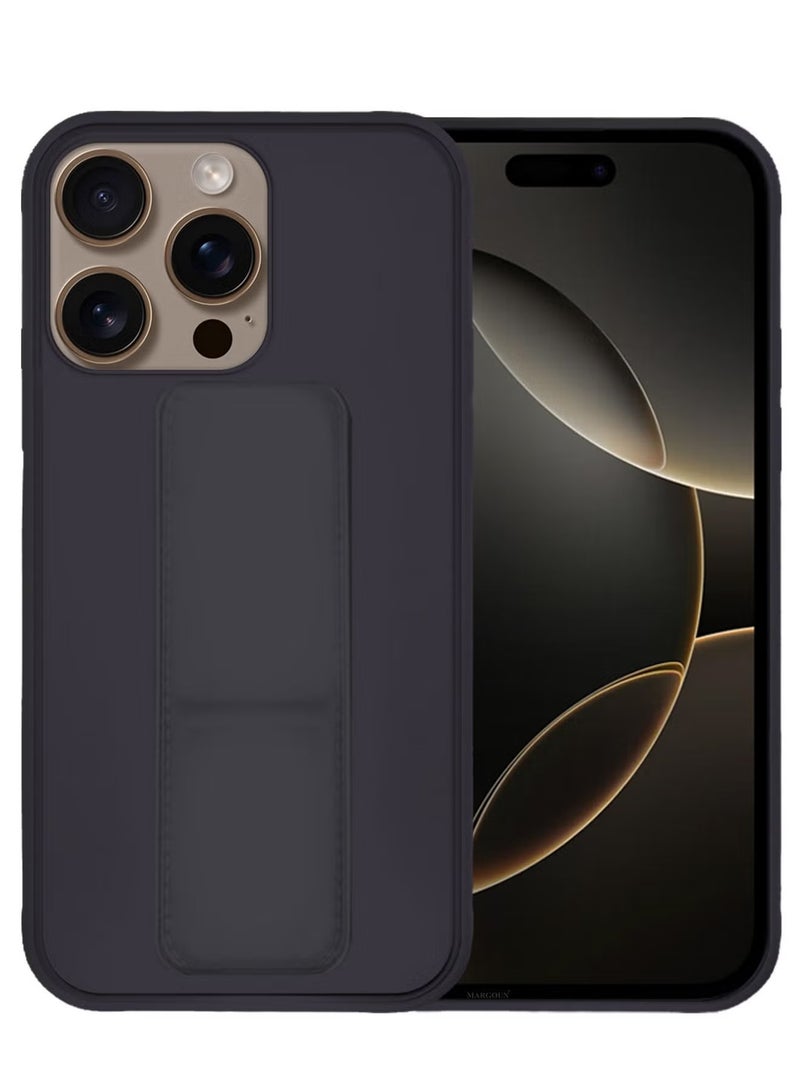 ELTRAZONE حافظة جلدية PU فاخرة 3 قطع وواقيات شاشة لجهاز iPhone 16 Pro Max - مضادة للصدمات، مضادة للخدوش، وظيفة حامل، غلاف بقبضة إصبع (بنفسجي داكن) - Image 2