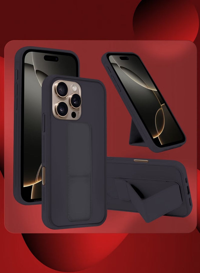 ELTRAZONE حافظة جلدية PU فاخرة 3 قطع وواقيات شاشة لجهاز iPhone 16 Pro Max - مضادة للصدمات، مضادة للخدوش، وظيفة حامل، غلاف بقبضة إصبع (بنفسجي داكن) - Image 3