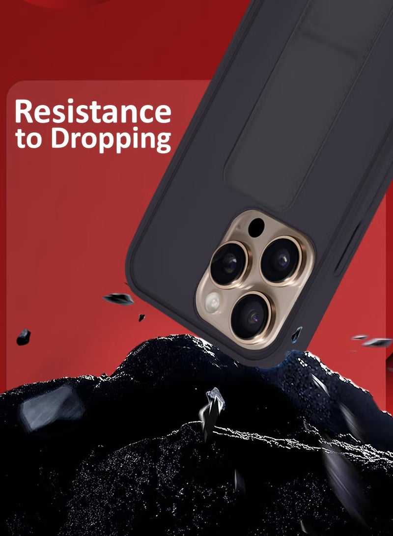 ELTRAZONE حافظة جلدية PU فاخرة 3 قطع وواقيات شاشة لجهاز iPhone 16 Pro Max - مضادة للصدمات، مضادة للخدوش، وظيفة حامل، غلاف بقبضة إصبع (بنفسجي داكن) - Image 4
