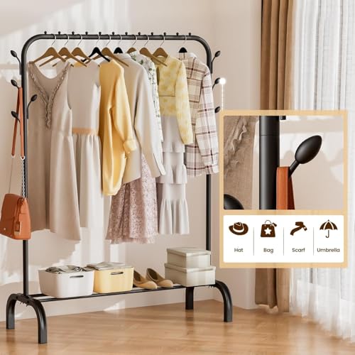 KRISHYAM Heavy-Duty Garment Rack with Bottom Shelf | Single Rod Black Metal Clothes Stand | Freestanding Clothes Rail Organizer for Bedroom, Laundry & Retail Display (40 x 110 x 150 cm) - Image 2