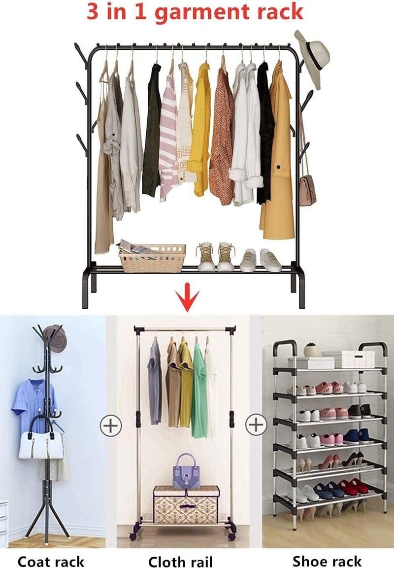 KRISHYAM Heavy-Duty Garment Rack with Bottom Shelf | Single Rod Black Metal Clothes Stand | Freestanding Clothes Rail Organizer for Bedroom, Laundry & Retail Display (40 x 110 x 150 cm) - Image 3