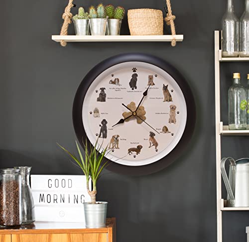 Mark Feldstein & Associates Barking Dog Sounds Wall Clock, 13 Inch, Black, 12 Popular Breeds - Image 2