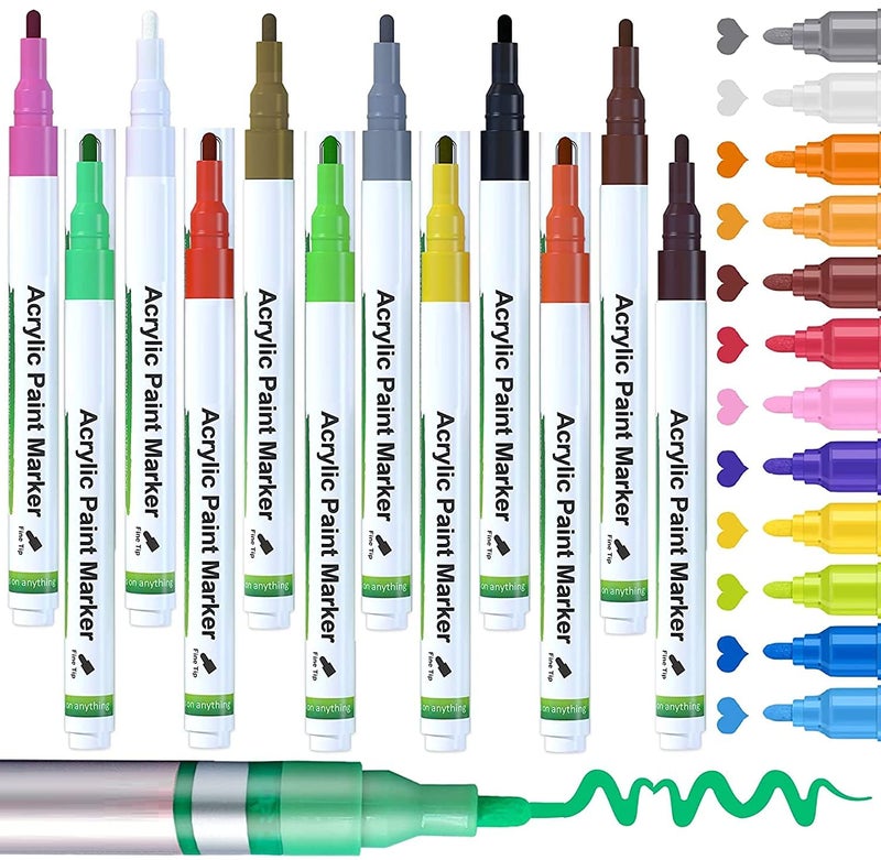 Super Toy SUPER TOY 12 Shades Acrylic Paint Marker Water Color Pen Set For Painting Canvas, Glass, Mug, Wood, Fabric, Pink, White  - Image 1