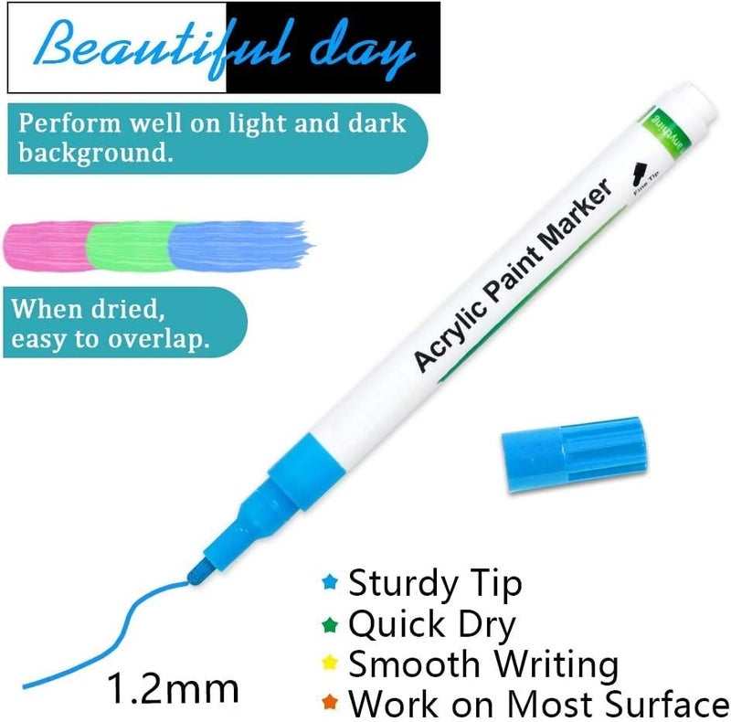 Super Toy SUPER TOY 12 Shades Acrylic Paint Marker Water Color Pen Set For Painting Canvas, Glass, Mug, Wood, Fabric, Pink, White  - Image 3