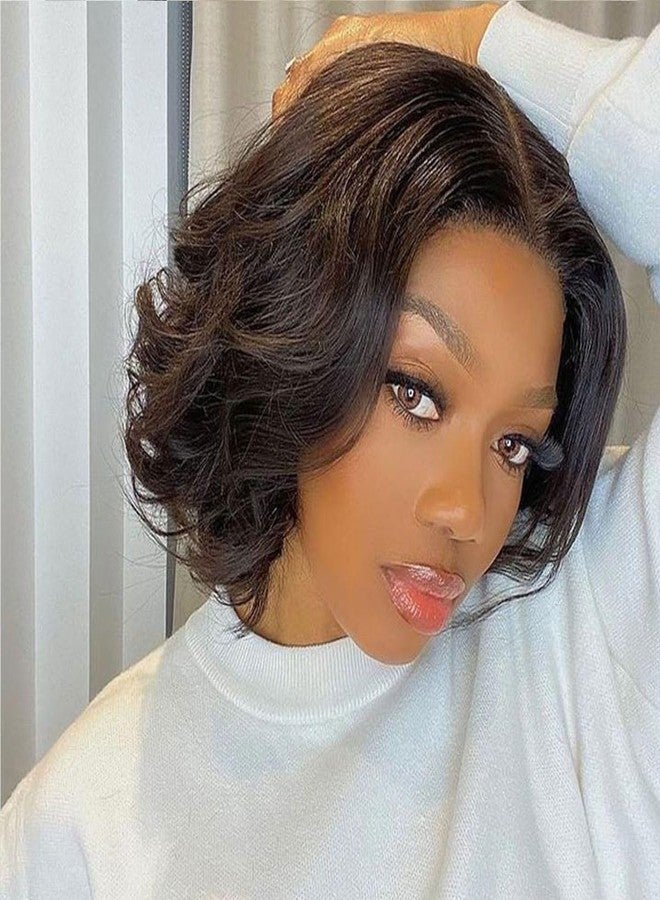 Jolanly 13X4 Lace Front Wigs Human Hair Short Bob Wig Human Hair Wavy Body Wave Lace Front Wigs Human Hair 8 Inch - Image 1