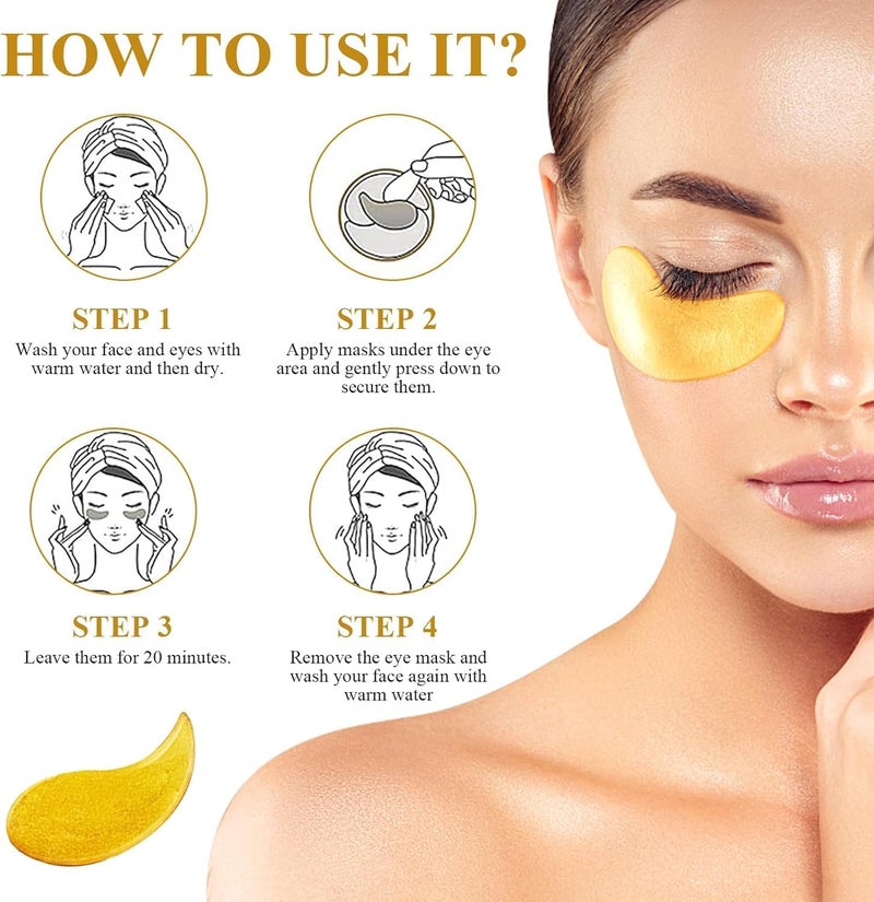 24k Gold Under Eye Patches for Dark Circles Eye Cooling Gel Pads Hydrogel Eye Patch Mask with Collagen for Relaxing Eyes Reducing Puffiness Wrinkles Pack of 60 - Image 2