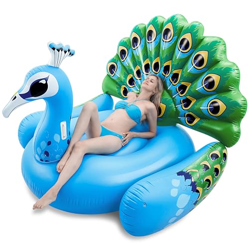 JOYIN Inflatable Peacock Pool Float Giant Blue Peacock Fun Beach Floaties Swim Party Animal Decorations Adult Size Inflatable Summer Pool Raft Lounge for Adults - Image 1