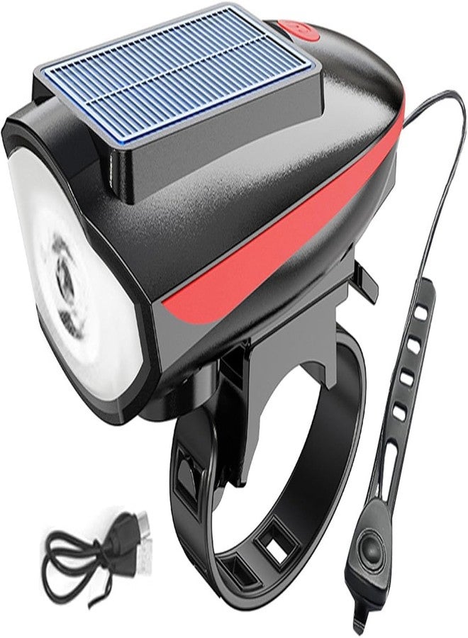 Paghadi Bike Lights with Horn, Bike Lights for Night Riding, USB Rechargeable & Solar Bike Headlight with 3 Lighting Modes, IPX4 Waterproof Bicycle Light for Road Bike, Mountain Bike - Image 1