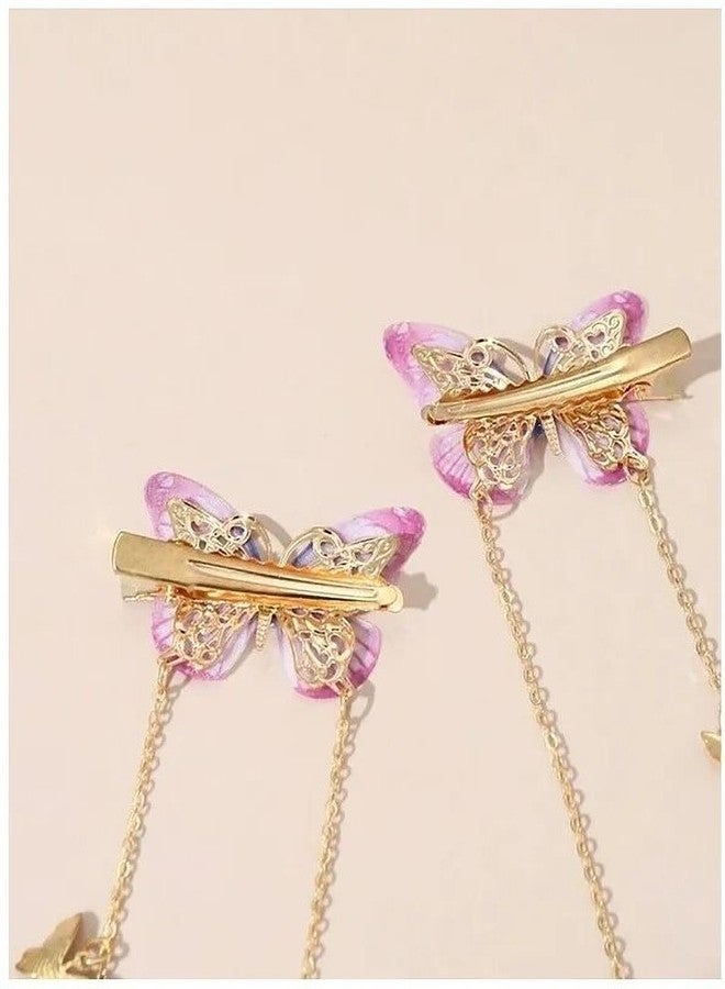 EvoNest Butterfly Hair Clips with Hanging Chains, Elegant Hair Accessory with Dangling Chains for Women, Girls - 2 Pieces (Pink and Gold) 4Y - Image 4