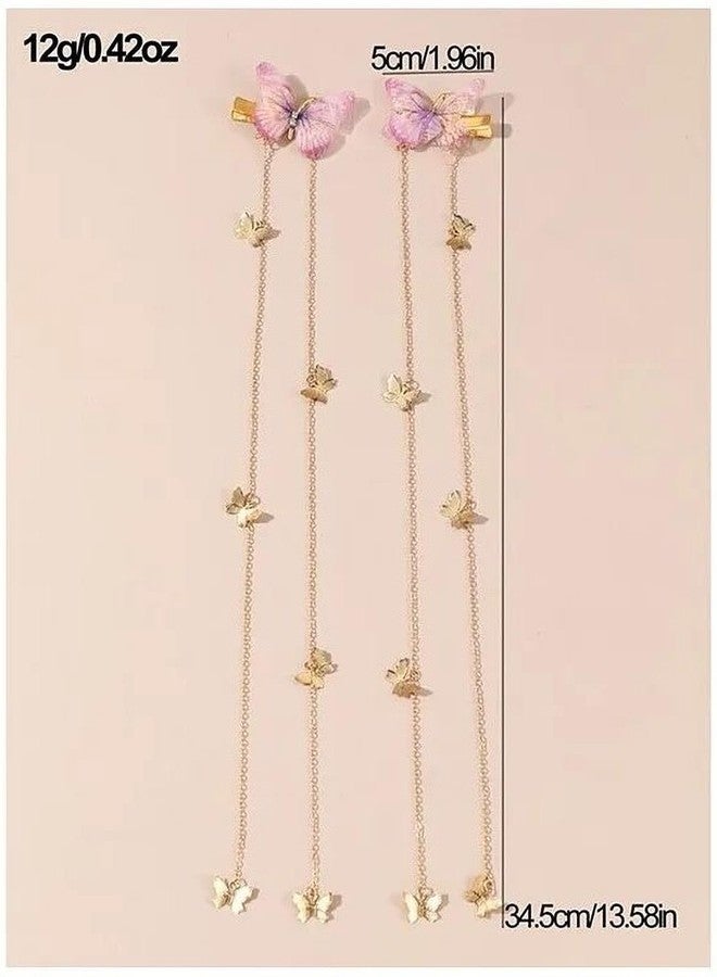EvoNest Butterfly Hair Clips with Hanging Chains, Elegant Hair Accessory with Dangling Chains for Women, Girls - 2 Pieces (Pink and Gold) 4Y - Image 5