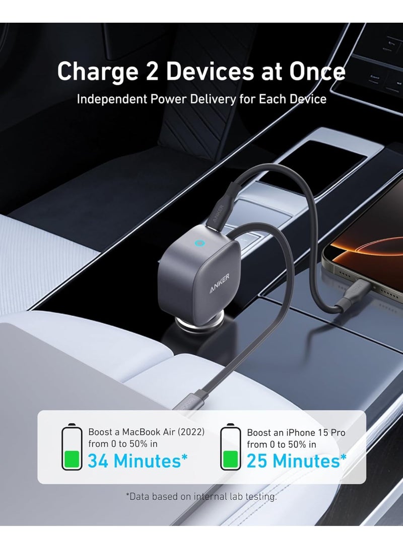 شاحن سيارة USB-C بقوة 75 وات كحد أقصى - محول شحن سريع فائق الصغر من النوع C مع كابل مدمج قابل للسحب، متوافق مع iPhone 16/15/14، وMacBook Pro وAir، وiPad، وهواتف Galaxy، وAirPods والمزيد - Image 3