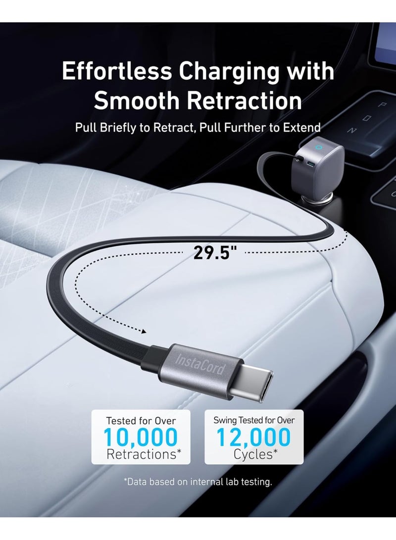 شاحن سيارة USB-C بقوة 75 وات كحد أقصى - محول شحن سريع فائق الصغر من النوع C مع كابل مدمج قابل للسحب، متوافق مع iPhone 16/15/14، وMacBook Pro وAir، وiPad، وهواتف Galaxy، وAirPods والمزيد - Image 4