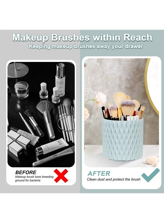 Makeup Brush Holder 360 Rotating Cosmetics Holders Storage Cup for Vanity Desktop Bathroom Countertop 5 Slot Makeup Brushes Container - Classic Style - Haze Blue