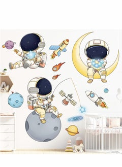 Excefore Astronaut Wall Stickers Planet Space Walk Spaceship DIY Art Vinyl Removable Murals Decals,  Cartoon Spaceman Cosmonaut Wallpaper for Kids Boys Bedroom Playing Room  - Image 3