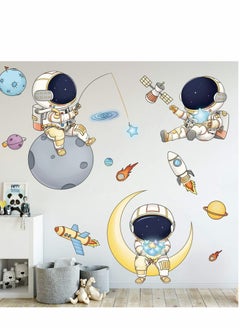 Excefore Astronaut Wall Stickers Planet Space Walk Spaceship DIY Art Vinyl Removable Murals Decals,  Cartoon Spaceman Cosmonaut Wallpaper for Kids Boys Bedroom Playing Room  - Image 1