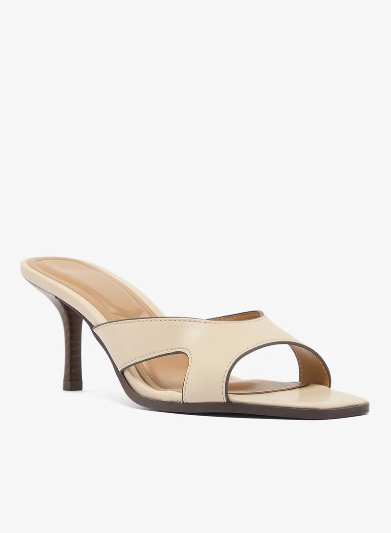 Truffle Cream pu Mid Heel Sandals Strap Wrap Detail for Women | Best Price UAE