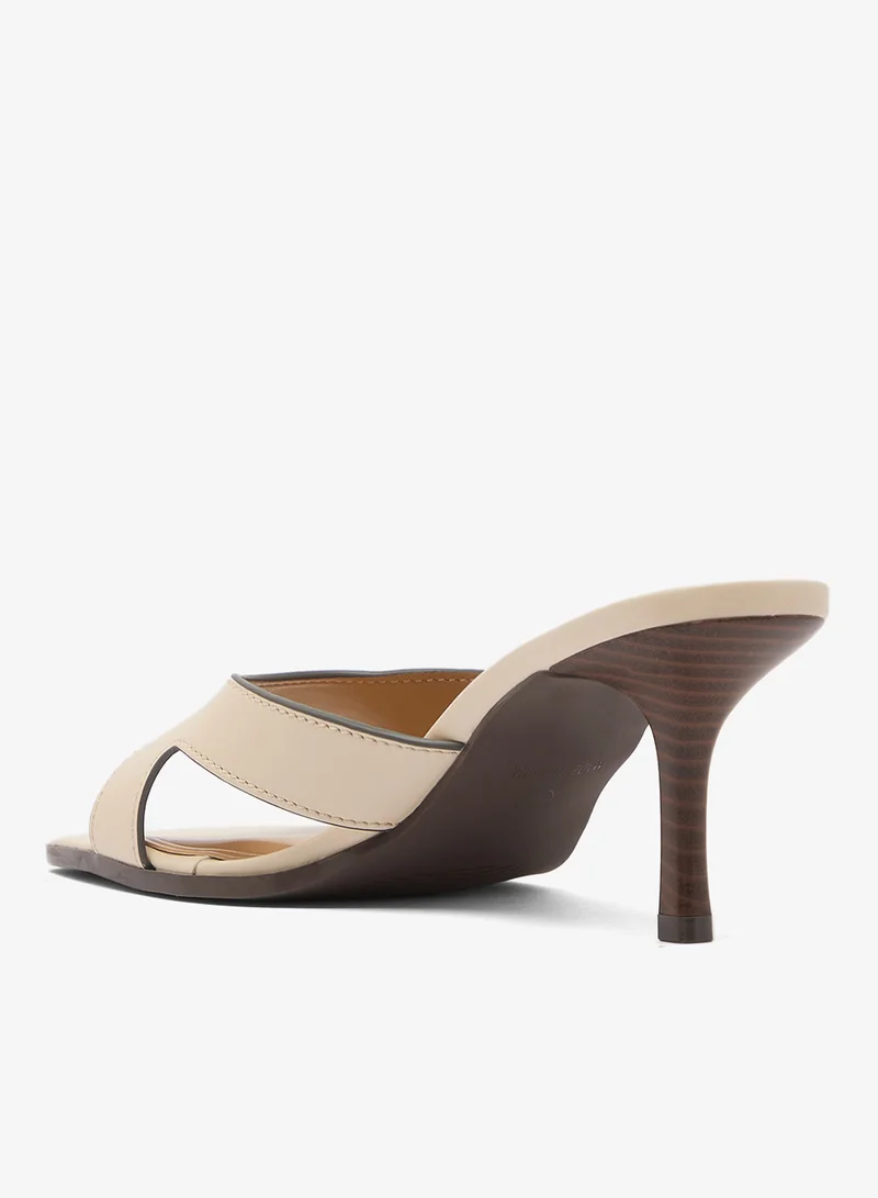 Truffle Cream pu Mid Heel Sandals Strap Wrap Detail for Women | Best Price UAE