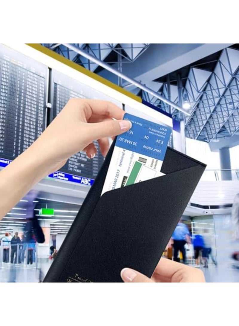 Barakah Passport Holder & Long Leather Hanging Luggage Tags Set, Travel Wallet for Identification, Credit Cards & Tickets, Durable Leather Case for Organizing Travel Essentials (2 Pcs,Pink and Black) - Image 4