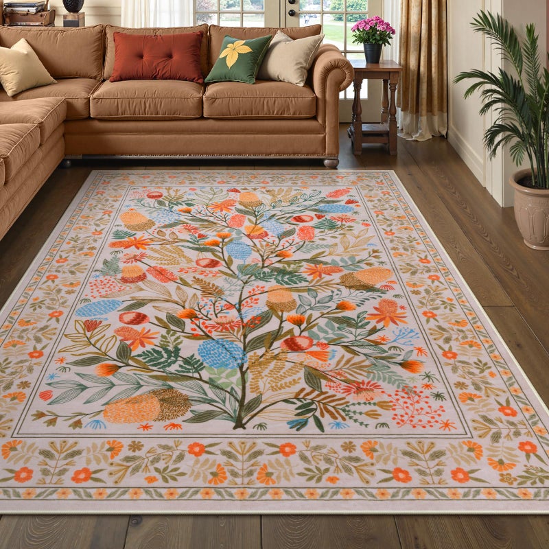 Anidaroel Colorful Botanical Area Rugs 5x7, Machine Washable Rugs for Living Room Non Slip Soft Rug for Bedroom Aesthetic, Nursery Dorm Rug for Kids Room Indoor Floor Carpet for Dining Room - Image 2