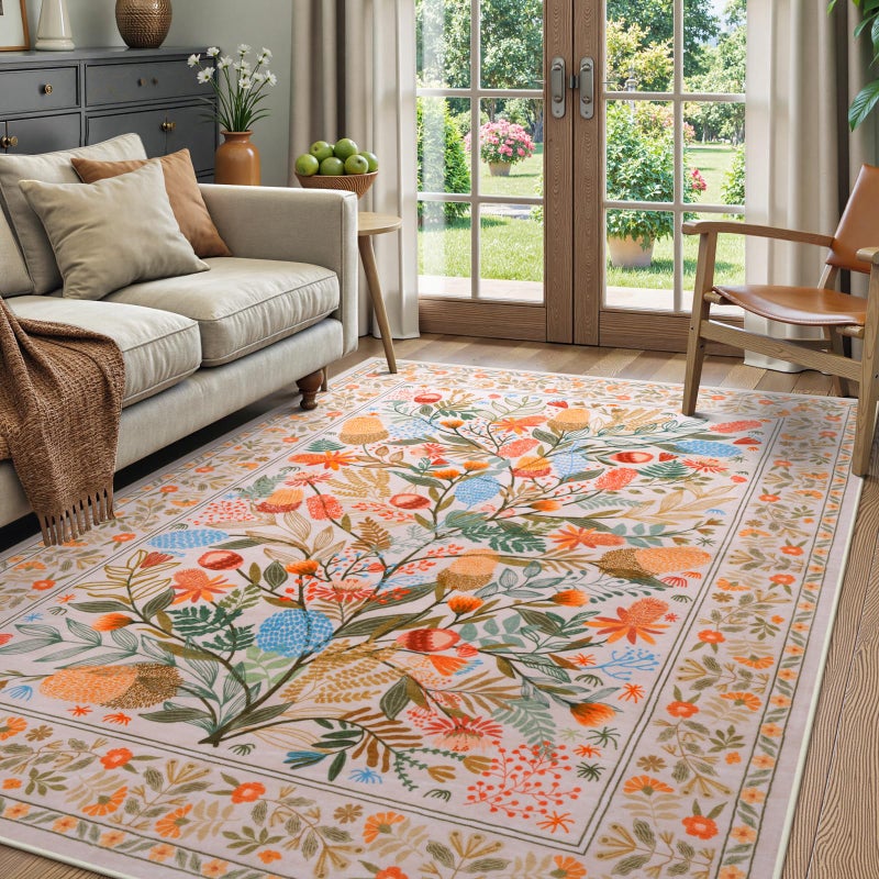 Anidaroel Colorful Botanical Area Rugs 5x7, Machine Washable Rugs for Living Room Non Slip Soft Rug for Bedroom Aesthetic, Nursery Dorm Rug for Kids Room Indoor Floor Carpet for Dining Room - Image 1